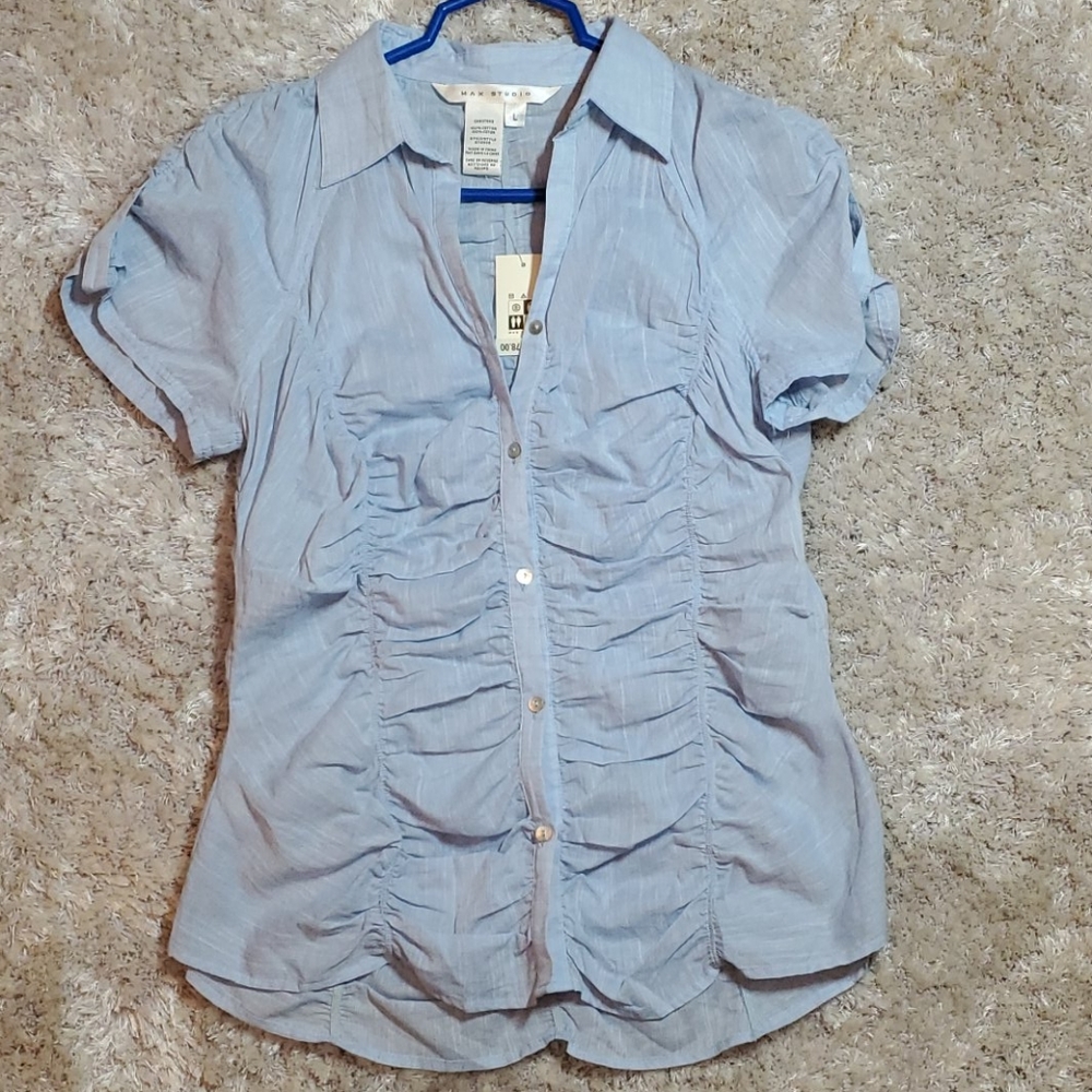 Blue Short Sleeve Blouse - Picture 1 of 3